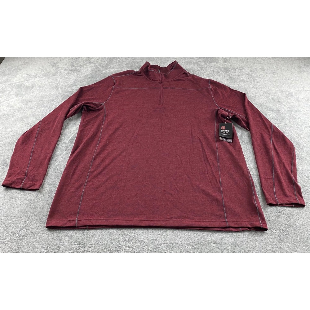 Swiss Tech Mens 2XL Big & Tall Quarter Zip Pullover Maroon Heather NWT‎